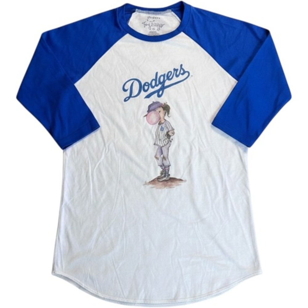 NWT‎ Tiny Turnip Dodgers Baseball Tee Women XS Blue White